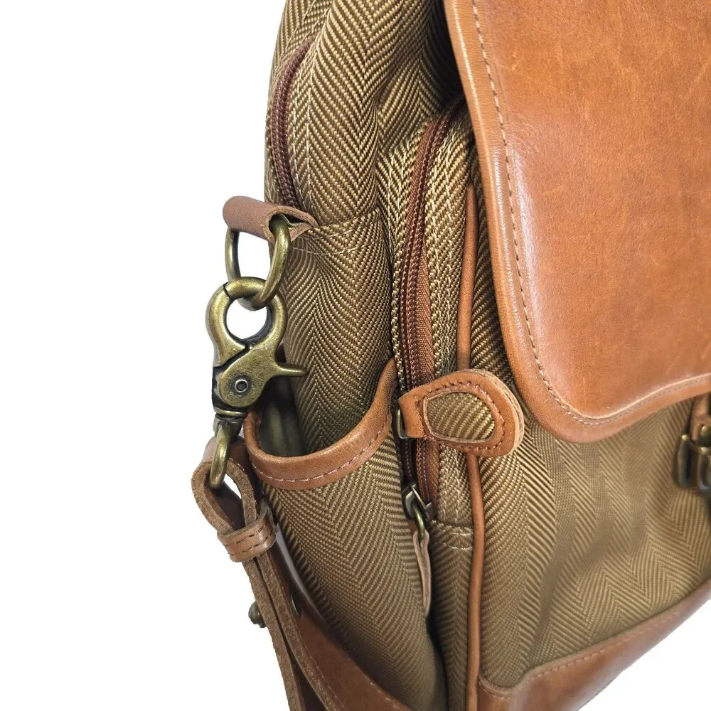 L.L. Bean Canvas Leather Crossbody Messenger Bag Brown Herringbone Travel Field